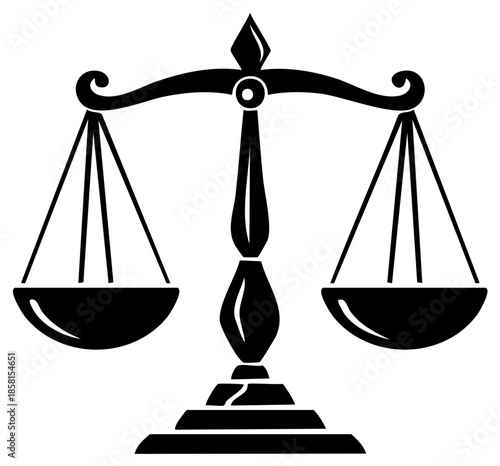 Classic balanced scale icon symbolizing justice law and legal judgment on a white background