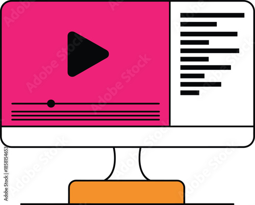 Online video player interface displayed on desktop computer screen for streaming multimedia content and digital media design