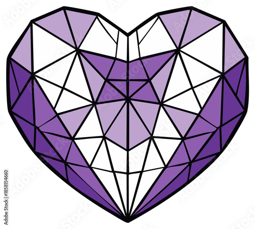Abstract Geometric Heart Shape with Purple Facets and Black Outlines