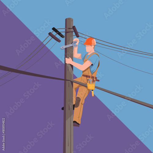 An electrician skillfully working on a utility pole, ensuring reliable power supply while demonstrating the importance of safety and expertise in electrical maintenance.
