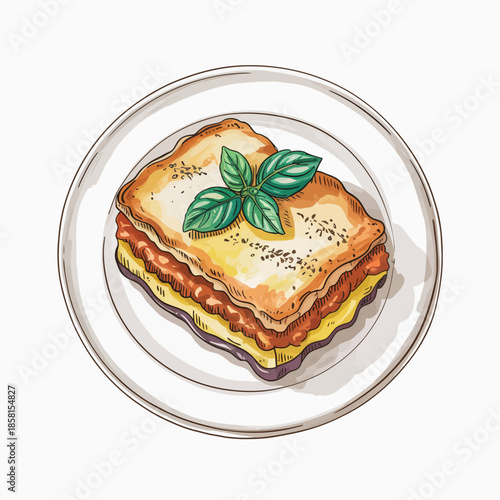 This enticing image features a beautiful lasagna topped with fresh basil, showcasing layers of pasta, cheese, and rich tomato sauce, perfect for any food lover.