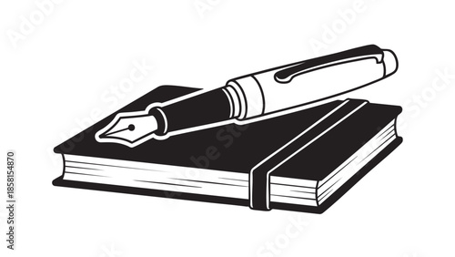 Vintage fountain pen and closed notebook isolated illustration
