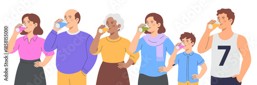 An engaging illustration shows a diverse group of people happily sipping drinks, emphasizing community, togetherness, and enjoyment in a relaxed, friendly environment.