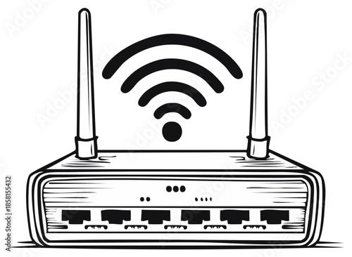 Modern Wireless Router with Wi-Fi Signal and Ethernet Ports