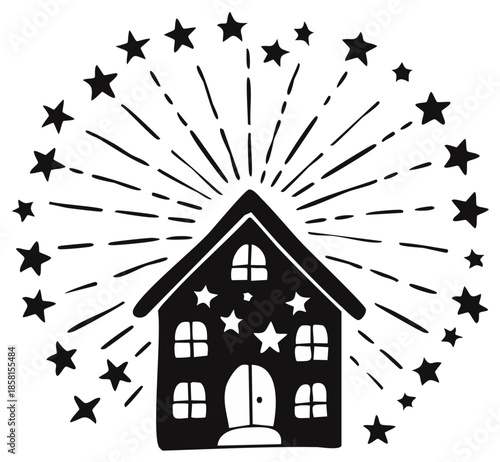 Charming house adorned with stars shining brightly in a festive holiday illustration