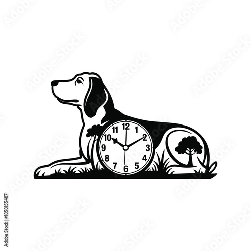 Great Pyrenees Dog Wall Clock Black And White Continuous Cutout