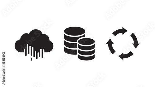Cloud storage and data backup sync icon set for app ui, flat vector symbols
