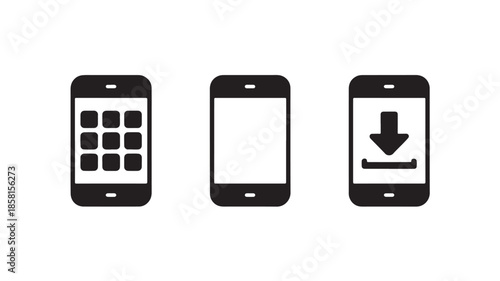 Mobile phone icons for app interface and website design, smartphone symbols