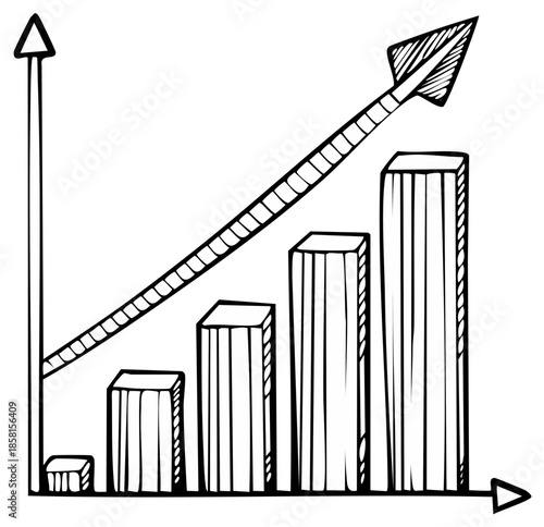 Hand Drawn Bar Graph Showing Upward Trend with Arrow