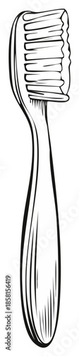 Sketch of a toothbrush with a curved handle and bristles