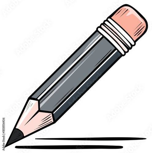Cartoon pencil with eraser drawing a line, illustration on white background