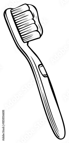 Black and white toothbrush with toothpaste for dental hygiene illustration