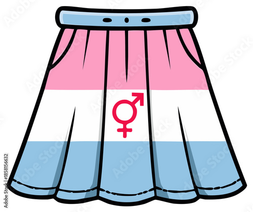 Transgender Pride Flag Colors Pleated Skirt with Symbol of Gender Identity