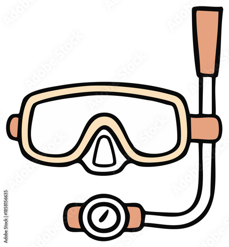 Snorkel mask and regulator equipment illustration, beach vacation gear drawing style