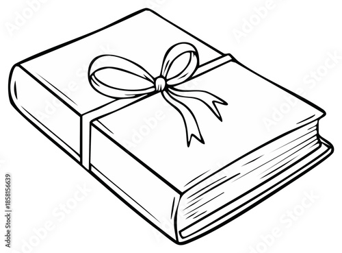 Wrapped Book with Ribbon Decorative element. Gift for reading lovers
