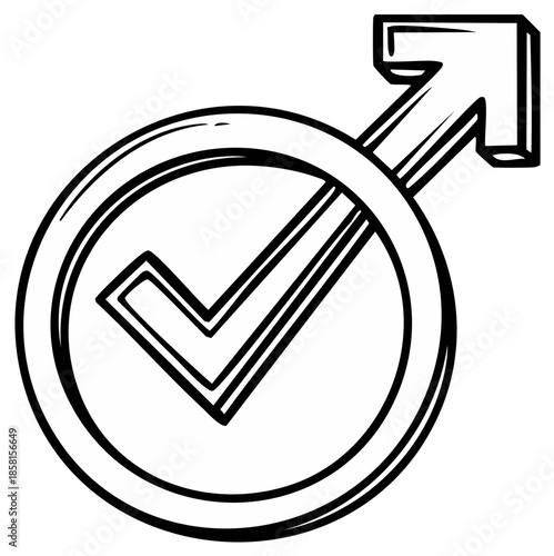 Checkmark Inside Male Gender Symbol in a Circle Outline Confirmation Validation Concept
