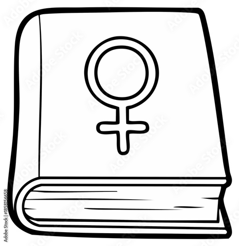 Book with female symbol illustration in black and white for coloring book or educational material