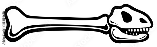 Dinosaur Skull and Bone Comic Style Illustration Paleontology Fossil Concept