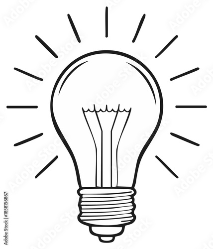 Hand-drawn glowing light bulb illustration symbolizing bright ideas, creativity, and solutions