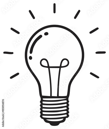 Hand Drawn Light Bulb Radiating Light Represents Ideas and Innovation Concept