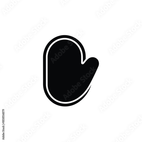 A black rounded oven mitt icon with a thick white outline suitable for kitchen related interfaces and branding