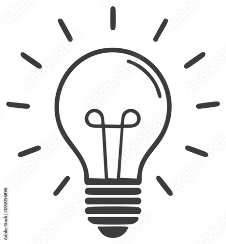 Simple outline of a glowing incandescent light bulb radiating light and energy