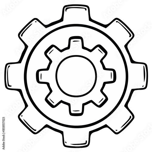 Hand-drawn gears illustration; mechanical outline; conceptual sketch; vector design.