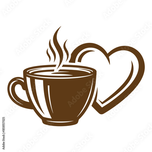 Vintage Brown coffee cup with heart symbol and steam rising  love coffee concept