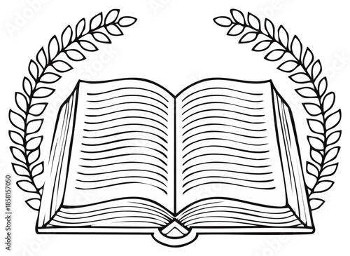Open Book With Laurel Wreath, Symbol of Knowledge and Achievement