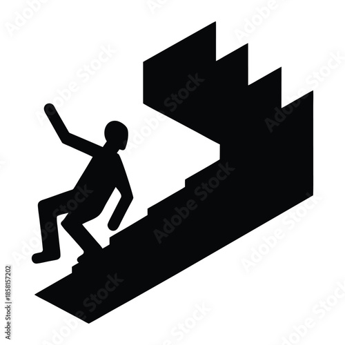 Falling Man on Stairs Silhouette Showing Loss of Balance and Risk