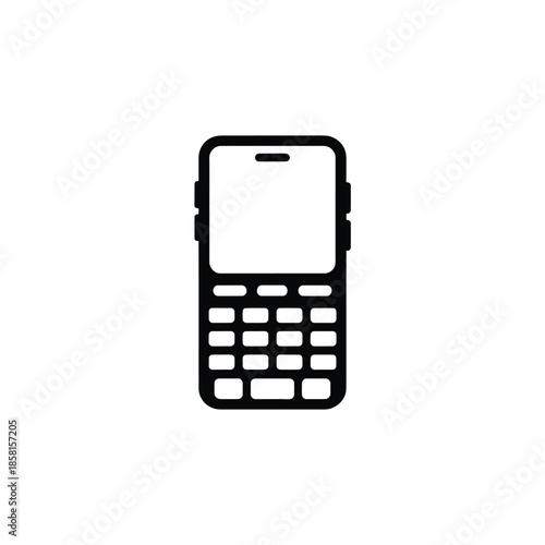 A contemporary black solid icon representing an older style mobile phone with a defined numeric keypad