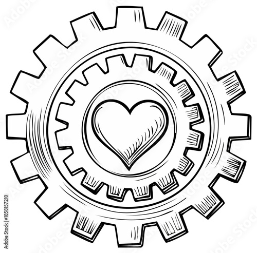 Gear with heart inside, engineering, love, machinery