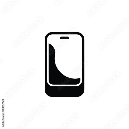 A simple black smartphone icon with a partial dark screen displayed against a clean white background