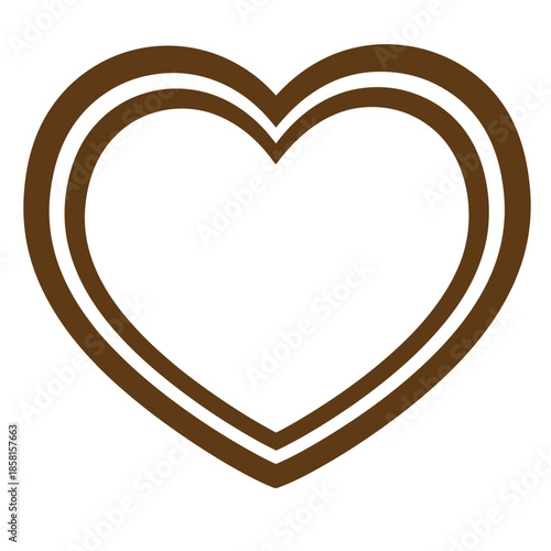 Vintage brown heart shape icon with double outline on white background