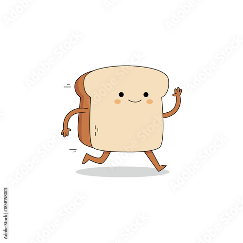 Cute bread slice cartoon character running doodle