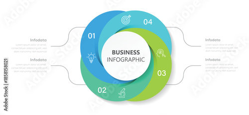 Modern circular infographic vector diagram with 4 steps or option. Round chart that can be used for report, business analytics, data visualisation and presentation.