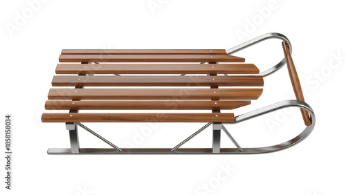 Quadro su tela Wooden sled with metal runners isolated PNG, classic winter snow sleigh for recr