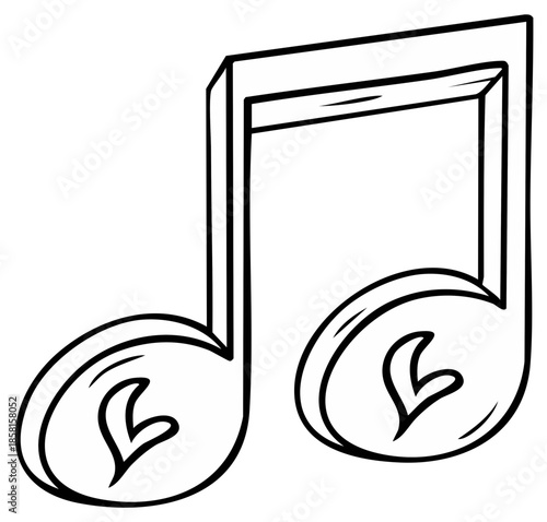 Outline Drawing of Musical Eighth Notes with Hearts Inside