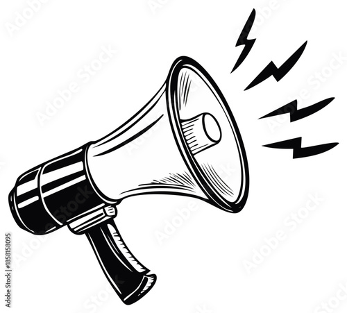 Vintage megaphone illustration with sound waves conveying loud announcement or alert