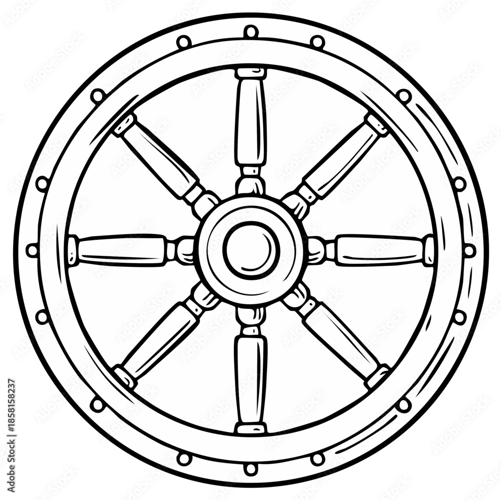 Naklejka premium Nautical Wheel Illustration Vintage Wood Ship Steering Wheel Graphic