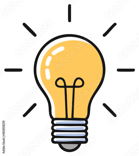 Illuminated light bulb glowing with bright ideas and inspiration depicted in a simple illustration