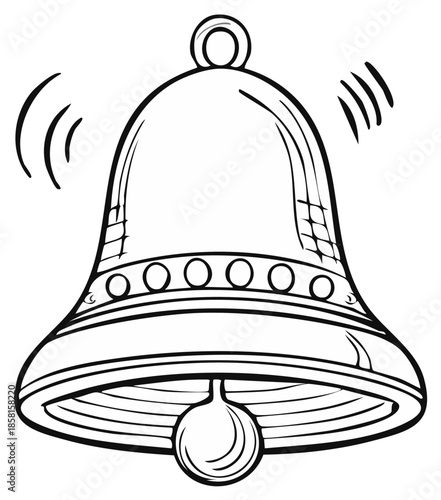Hand Drawn Illustration of a Ringing Bell Vibrating with Sound Waves