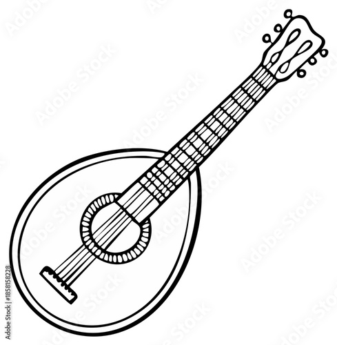 Illustration of a traditional mandolin lute like instrument simple outline style