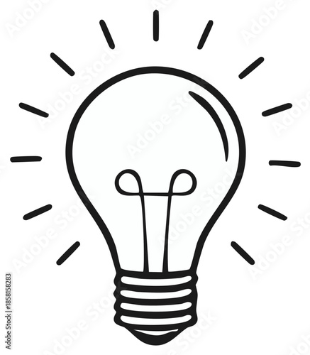 Cartoon outline of a glowing lightbulb representing an idea or innovation.
