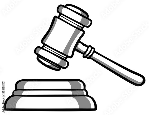 Cartoon illustration of a judge's gavel and sound block, symbolizing law and justice.
