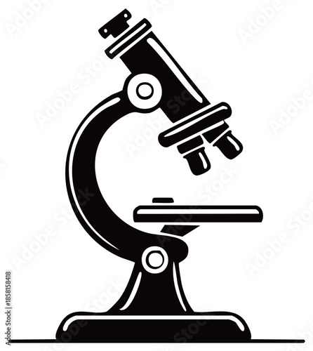 Illustration of a laboratory microscope for scientific research.  A classic symbol of science, medicine, and educational exploration.