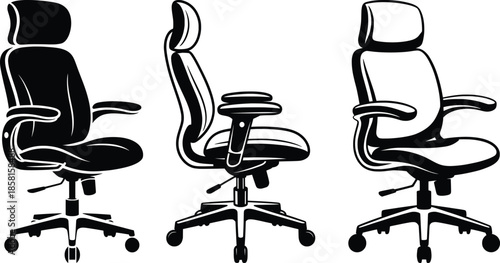 Office Chair Types Illustration, Ergonomic Swivel Desk Chairs.