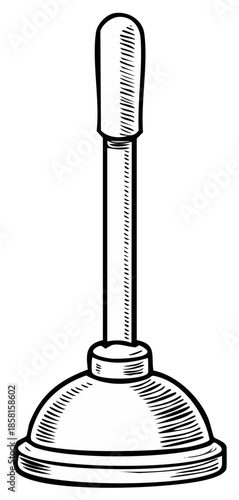 Simple Hand Drawn Plunger With Wooden Handle Icon