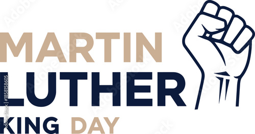Modern Martin Luther King Jr Day background with raised clenched fist icon and bold typography for social justice and racial equality (21 words)