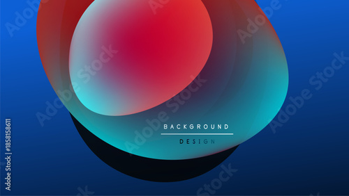 Abstract fluid shapes blend, creating vibrant color gradients. Red, blue hues dominate dark background. Modern design element.